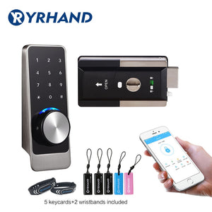 Waterproof Smart door rim locks, Bluetooth App RFID Keypad Electronic Door Lock, WiFi Security safe Digital lock for Home